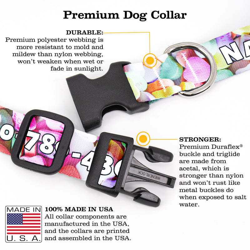 Buttonsmith Conversation Hearts Custom Dog Collar - Made in USA