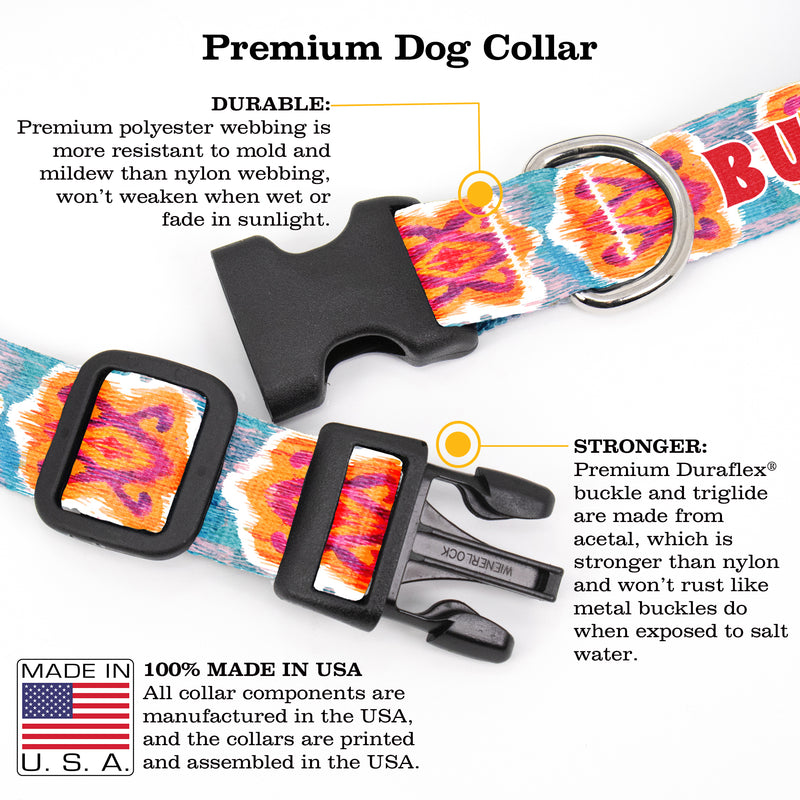 Buttonsmith Ikat Blossom Custom Dog Collar - Made in USA