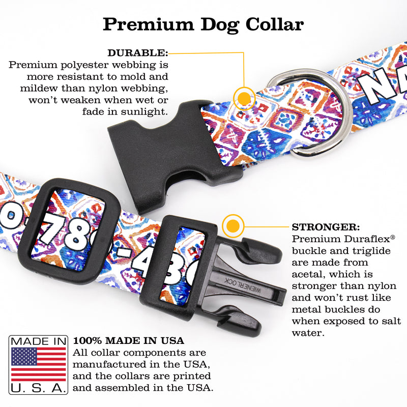Buttonsmith Ikat Mosaic Custom Dog Collar - Made in USA