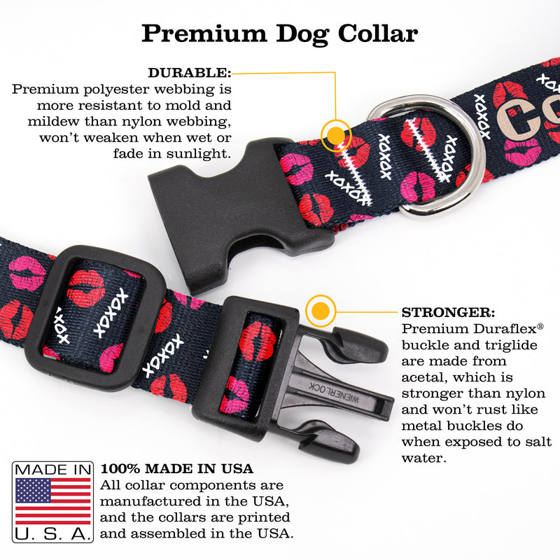 Buttonsmith Kisses Black Custom Dog Collar - Made in USA