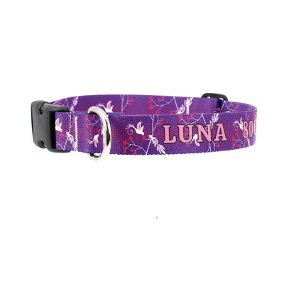 Buttonsmith Love Birds Purple Custom Dog Collar - Made in USA
