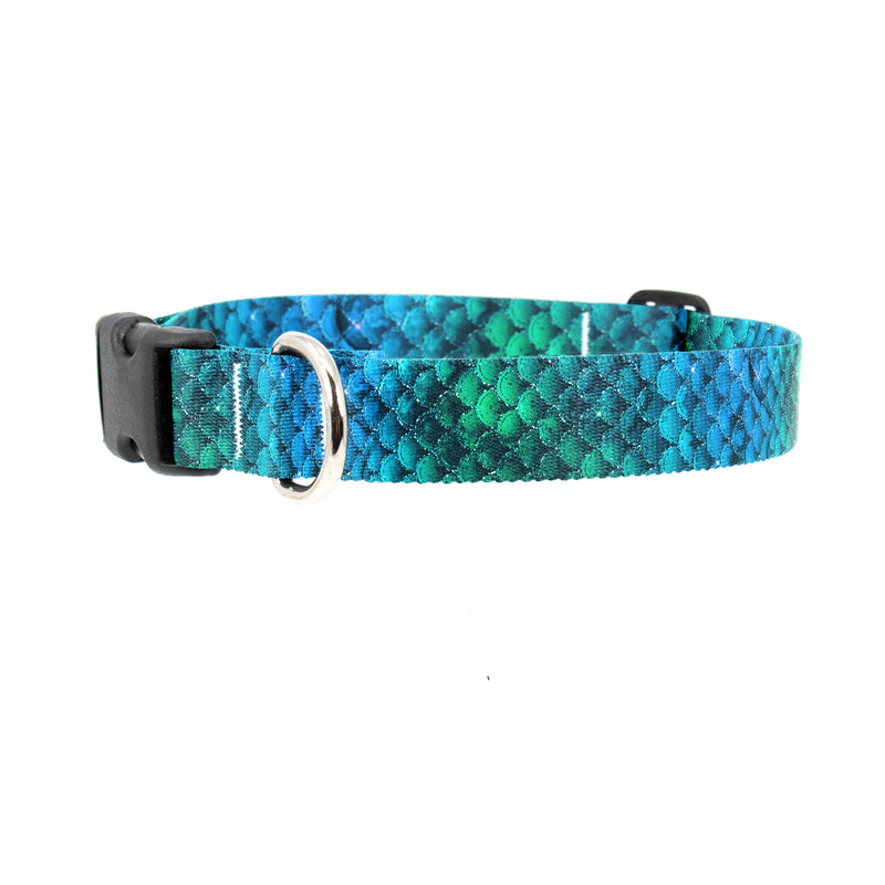 Mermaid Scales Blue Dog Collar - Made in USA