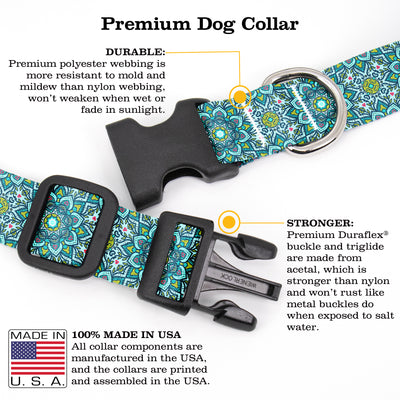 Moroccan Tiles Aqua Dog Collar - Made in USA
