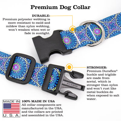 Moroccan Tiles Blue Dog Collar - Made in USA