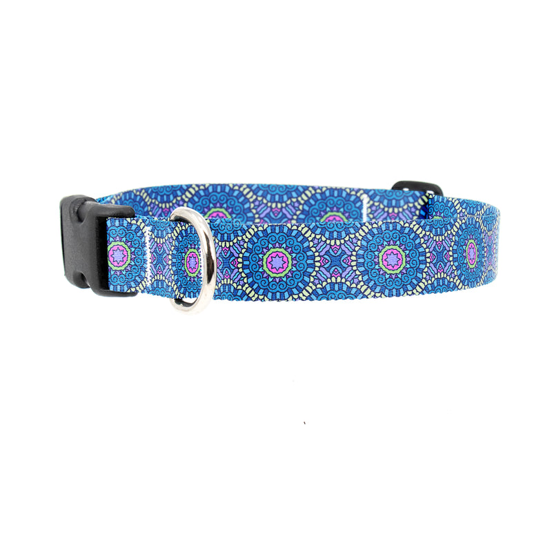 Moroccan Tiles Blue Dog Collar - Made in USA