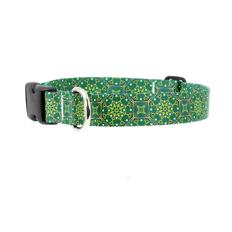 Moroccan Tiles Green Dog Collar - Made in USA