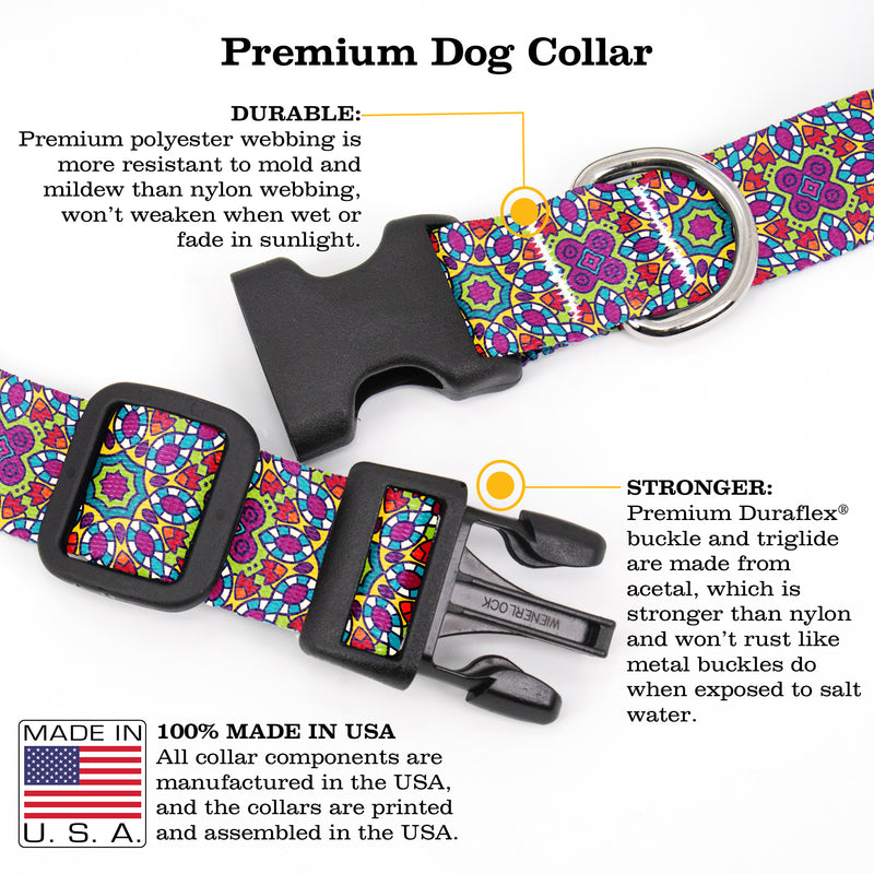 Moroccan Tiles MultiFlowers Dog Collar - Made in USA