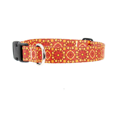Moroccan Tiles Orange Dog Collar - Made in USA