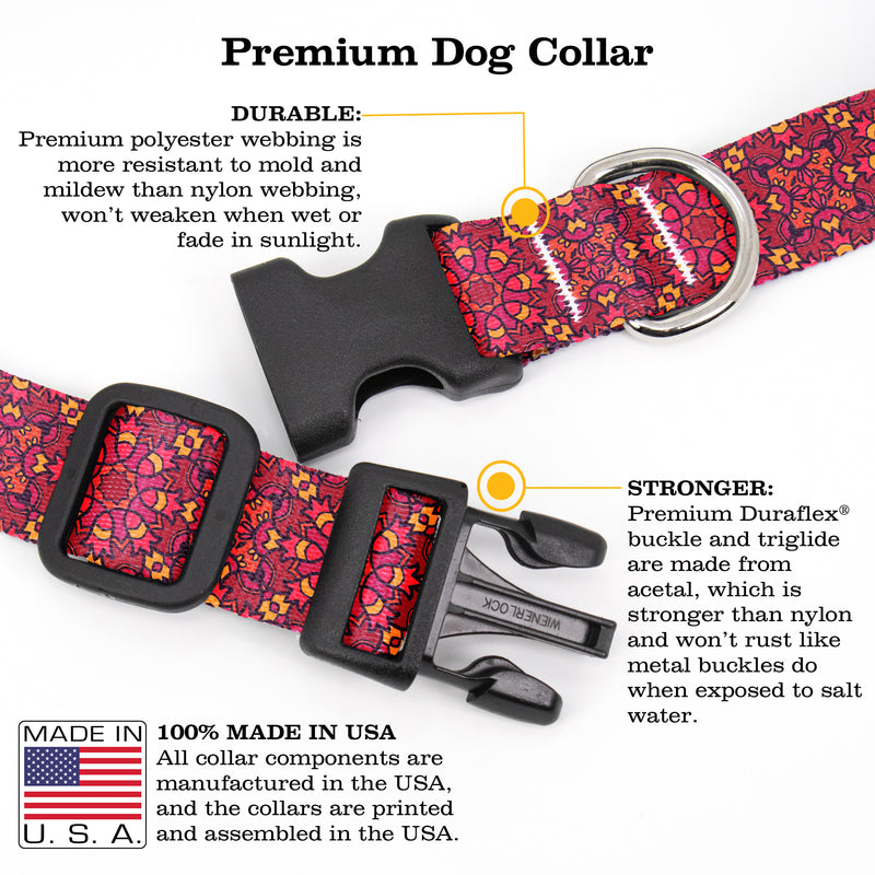 Moroccan Tiles Red Dog Collar - Made in USA