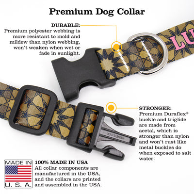 Buttonsmith Old Gold Stars Custom Dog Collar - Made in USA