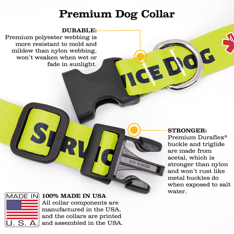 Service Dog High Visibility Yellow Dog Collar - Made in USA