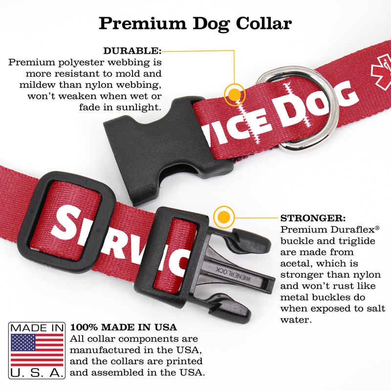 Service Dog Red Dog Collar - Made in USA