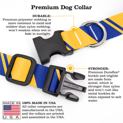 Sporty Blue Yellow Dog Collar - Made in USA