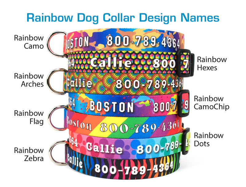 Custom Personalized Dog Collars - Rainbow Designs - Made in USA - Buttonsmith Inc.