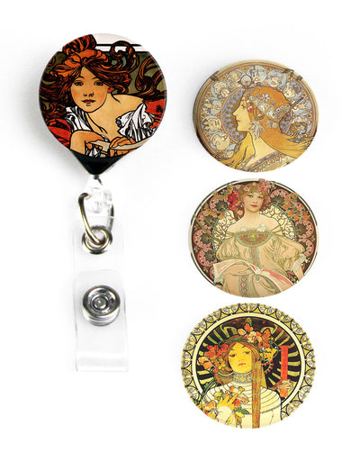 Buttonsmith® Alphonse Mucha Perfecta Tinker Reel® Badge Reel - Made in USA - Buttonsmith Inc.