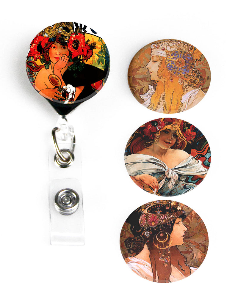 Buttonsmith® Alphonse Mucha Beer Tinker Reel® Badge Reel - Made in USA - Buttonsmith Inc.