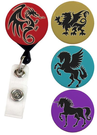 Buttonsmith® Mythical Creatures Tinker Reel® Badge Reel - Made in USA - Buttonsmith Inc.