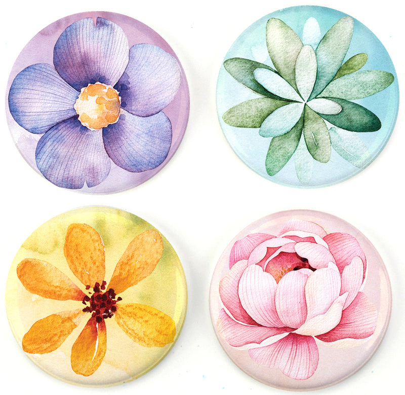 Buttonsmith® Watercolor Flowers Tinker Top® Set Made in USA for use with Tinker Reel® Badge Reels - Buttonsmith Inc.