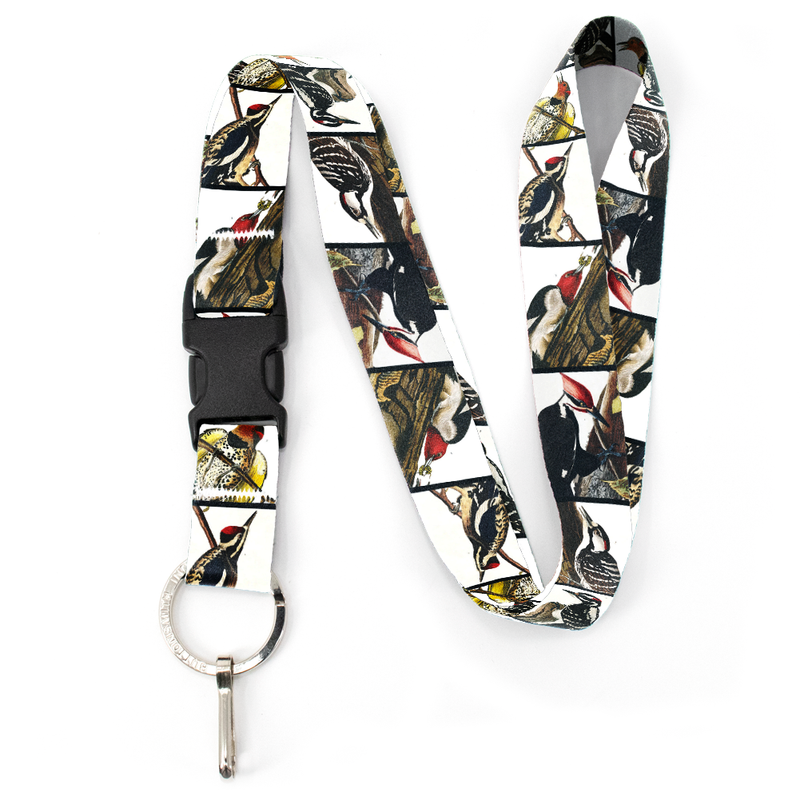 Audubon Woodpeckers Premium Lanyard - with Buckle and Flat Ring - Made in the USA
