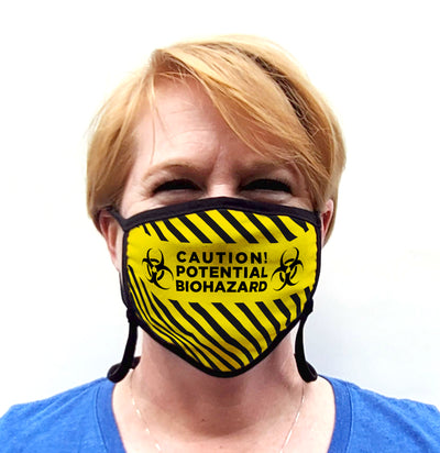 Buttonsmith Caution Tape Adult Adjustable Face Mask with Filter Pocket - Made in the USA - Buttonsmith Inc.