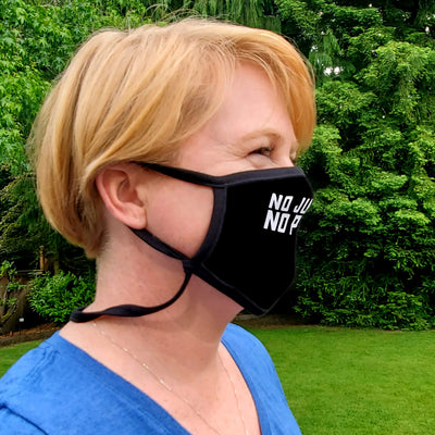 Buttonsmith No Justice No Peace Adult XL Adjustable Face Mask with Filter Pocket - Made in the USA - Buttonsmith Inc.