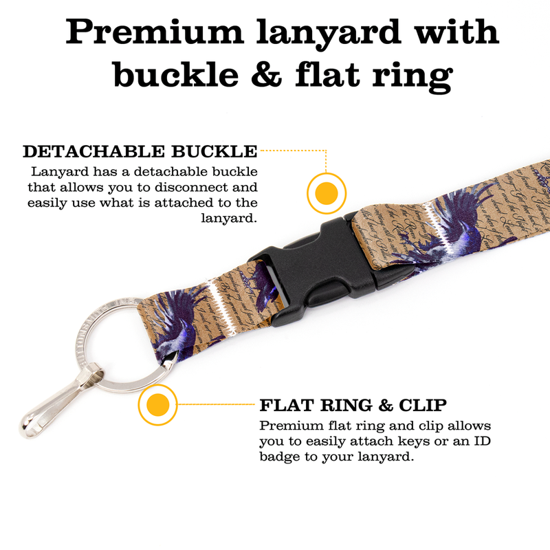 Nevermore Premium Lanyard - with Buckle and Flat Ring - Made in the USA