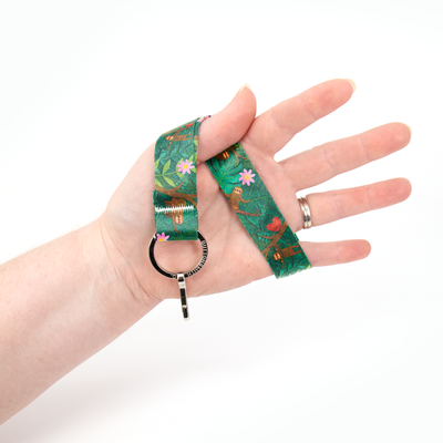 Happy Sloths Wristlet Lanyard - Short Length with Flat Key Ring and Clip - Made in the USA