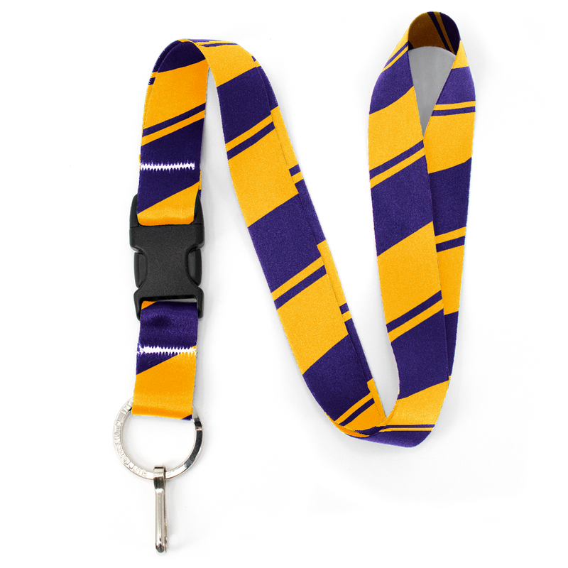 Purple Gold Stripes Premium Lanyard - with Buckle and Flat Ring - Made in the USA
