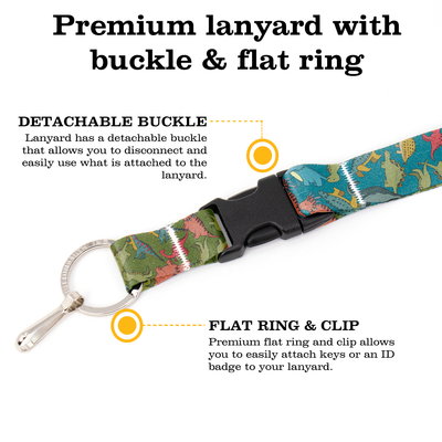 Dinosaurs Blue Premium Lanyard - with Buckle and Flat Ring - Made in the USA