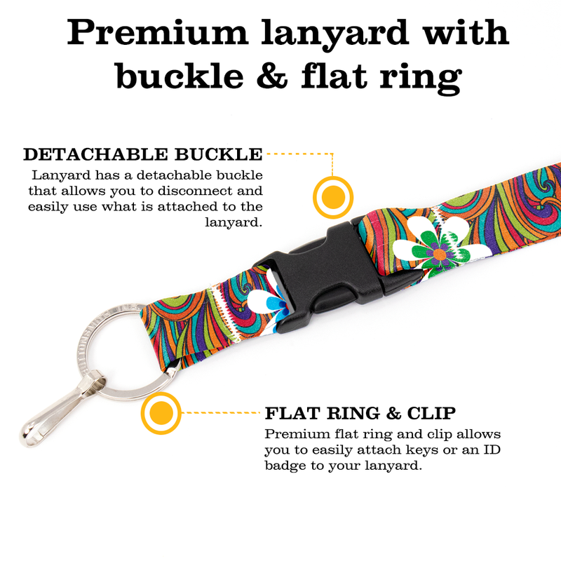 Peace and Love Premium Lanyard - with Buckle and Flat Ring - Made in the USA