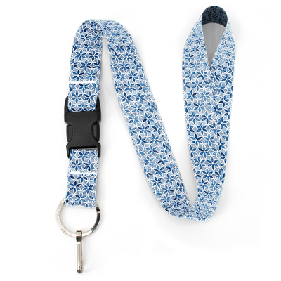 Blue Petals Premium Lanyard - with Buckle and Flat Ring - Made in the USA