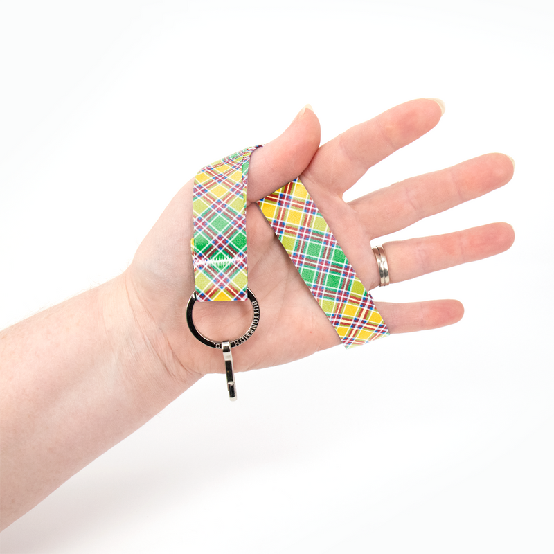 Jacobite Plaid Wristlet Lanyard - Short Length with Flat Key Ring and Clip - Made in the USA