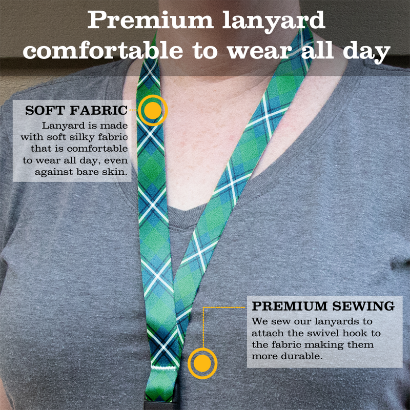 Irvine Plaid Premium Lanyard - with Buckle and Flat Ring - Made in the USA