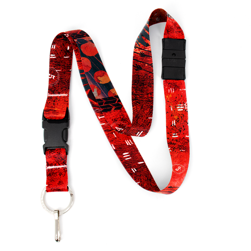 Red Grunge Breakaway Lanyard - with Buckle and Flat Ring - Made in the USA