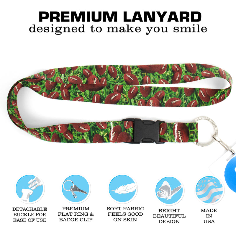 Buttonsmith Football Premium Lanyard - with Buckle and Flat Ring - Made in the USA - Buttonsmith Inc.