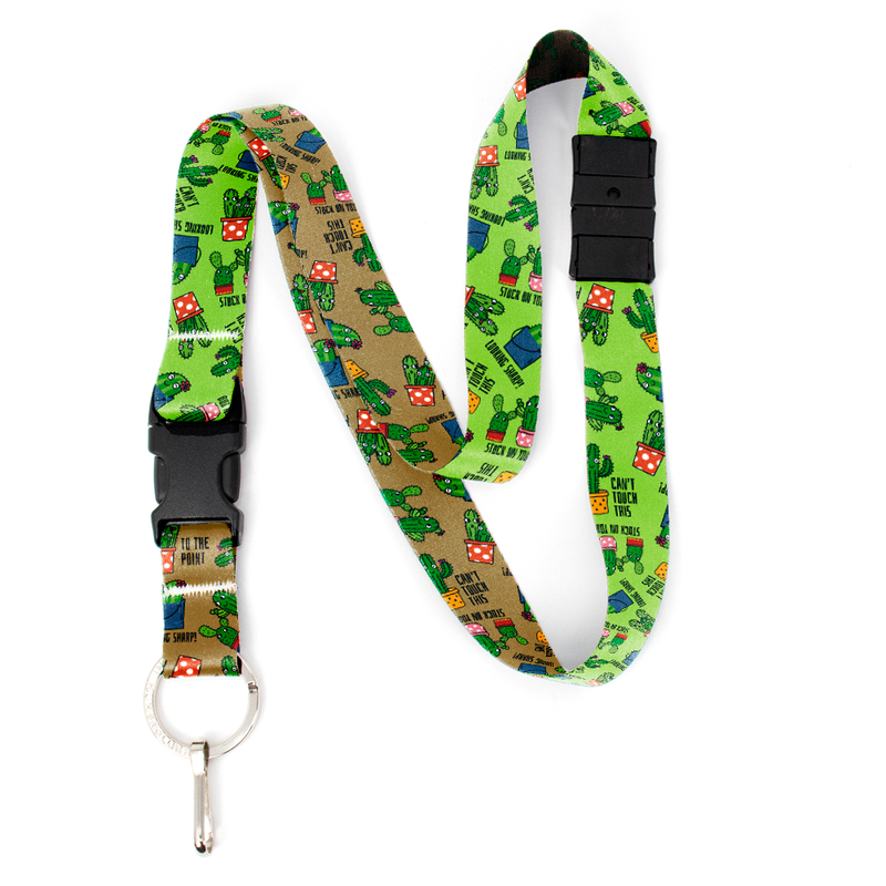 Cutie Cacti Green Breakaway Lanyard - with Buckle and Flat Ring - Made in the USA