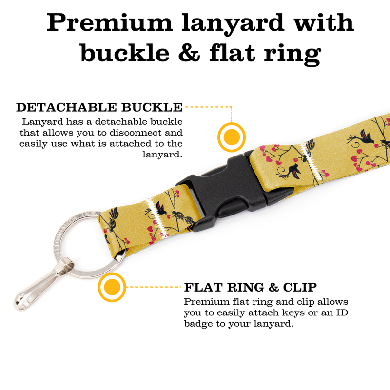 Lovebirds Gold Premium Lanyard - with Buckle and Flat Ring - Made in the USA