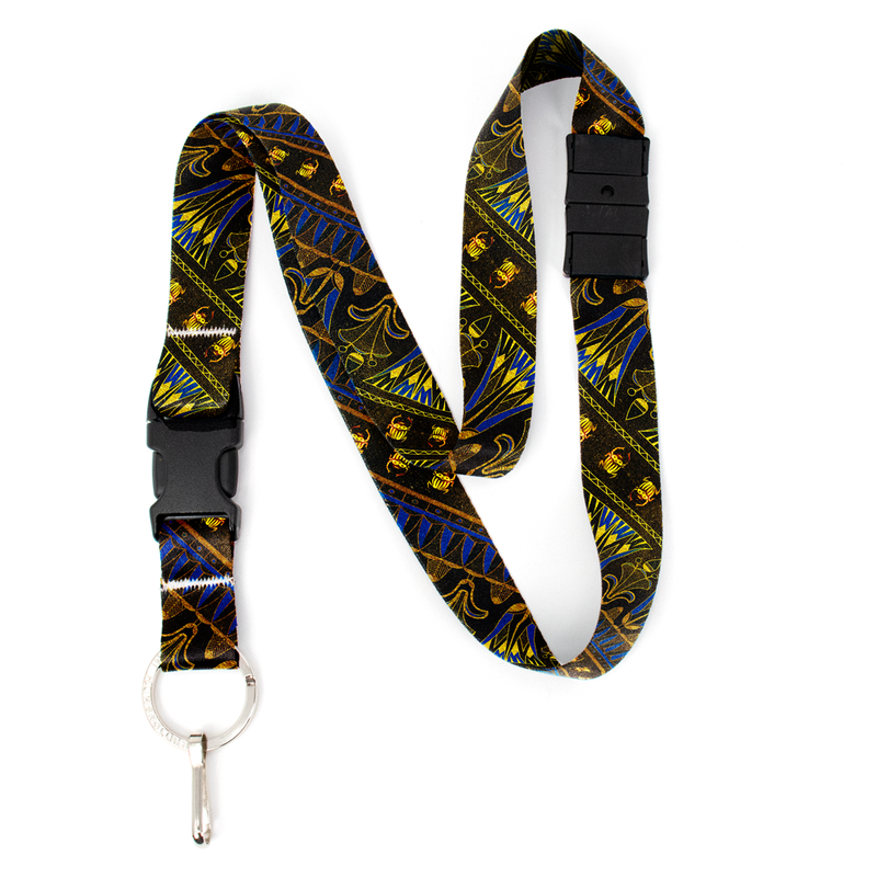 Egyptian Scarabs Breakaway Lanyard - with Buckle and Flat Ring - Made in the USA