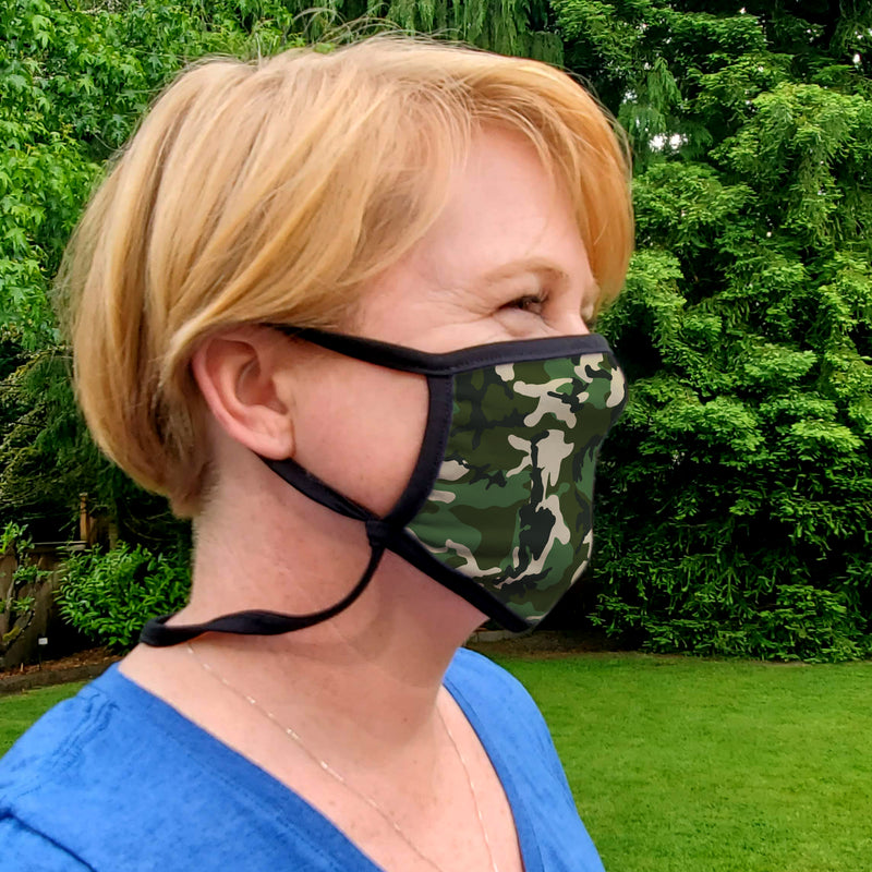 Buttonsmith Woodland Camo Adult XL Adjustable Face Mask with Filter Pocket - Made in the USA - Buttonsmith Inc.