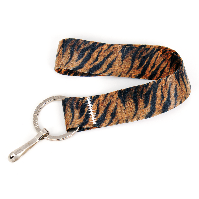 Tiger Wristlet Lanyard - Short Length with Flat Key Ring and Clip - Made in the USA