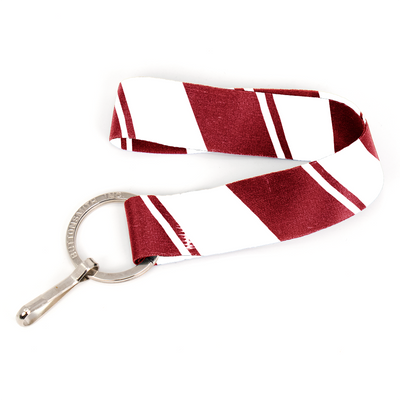 Red White Stripes Wristlet Lanyard - Short Length with Flat Key Ring and Clip - Made in the USA