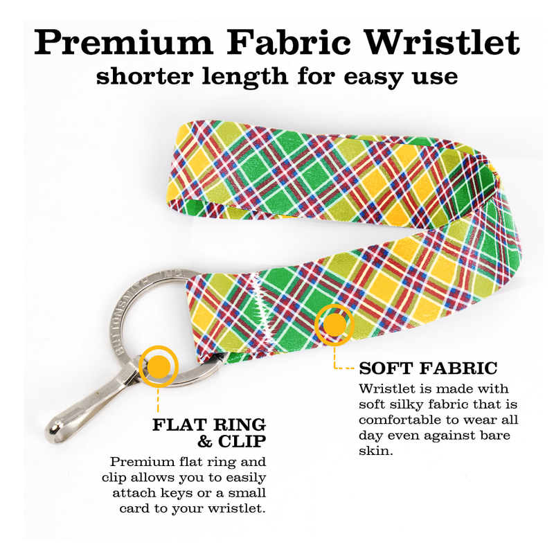 Jacobite Plaid Wristlet Lanyard - Short Length with Flat Key Ring and Clip - Made in the USA