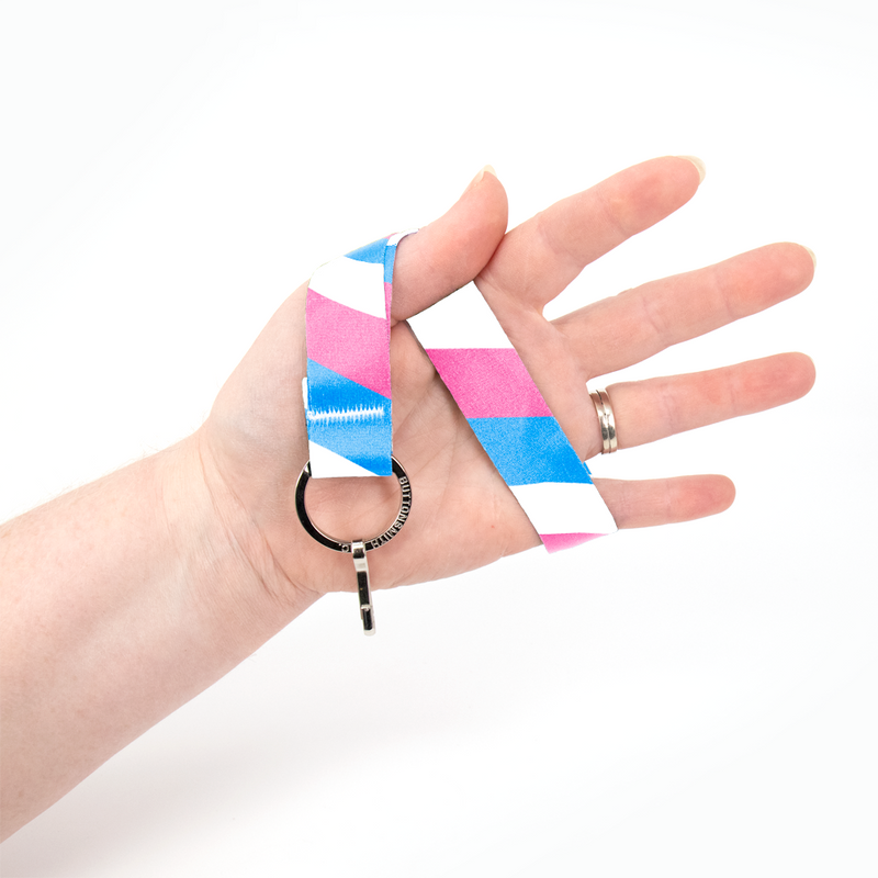 Transgender Pride Wristlet Lanyard - Short Length with Flat Key Ring and Clip - Made in the USA