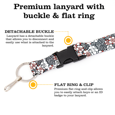 Bijutsu Sekai Floral Premium Lanyard - with Buckle and Flat Ring - Made in the USA