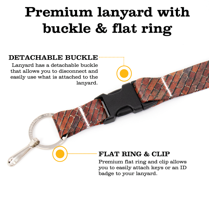 Brick Wall Premium Lanyard - with Buckle and Flat Ring - Made in the USA