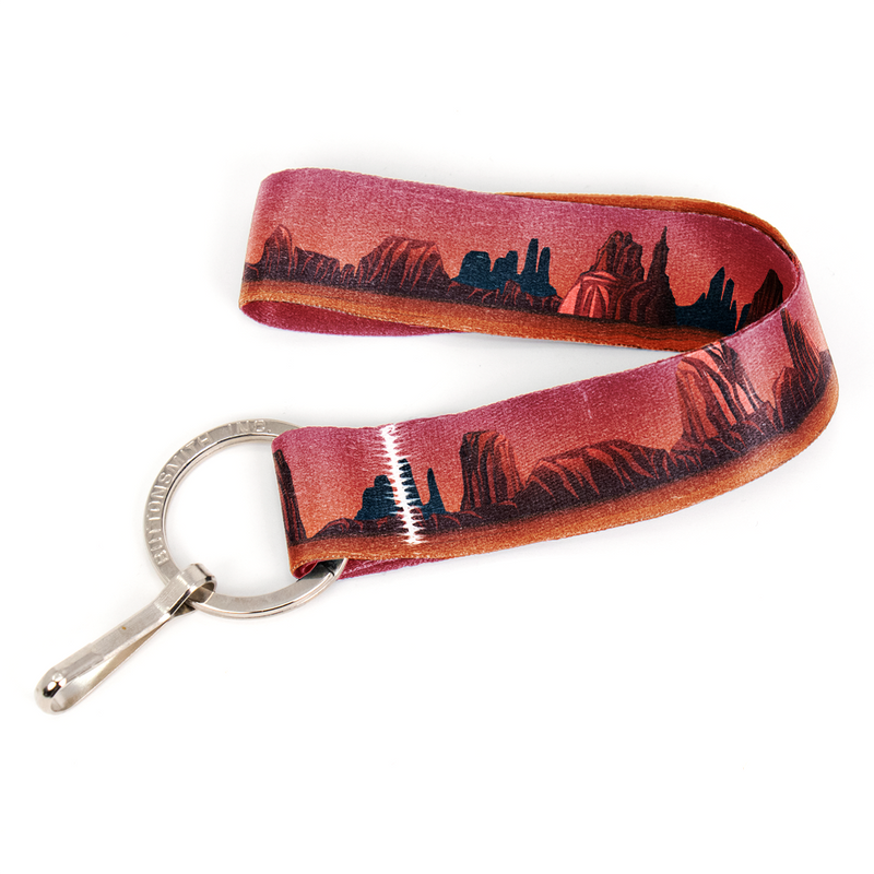 Mesa Sunrise Wristlet Lanyard - Short Length with Flat Key Ring and Clip - Made in the USA