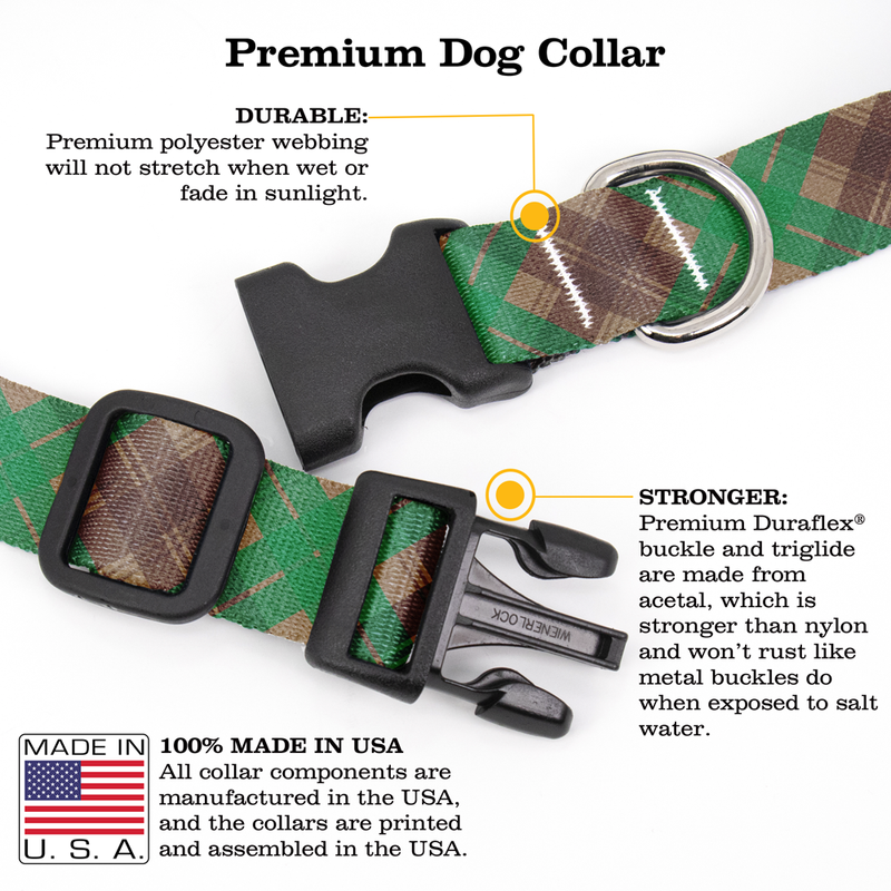 Tyneside Green Plaid Dog Collar - Made in USA
