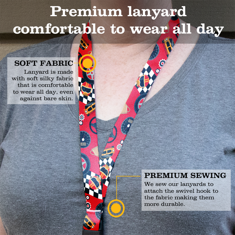 Racetrack Premium Lanyard - with Buckle and Flat Ring - Made in the USA