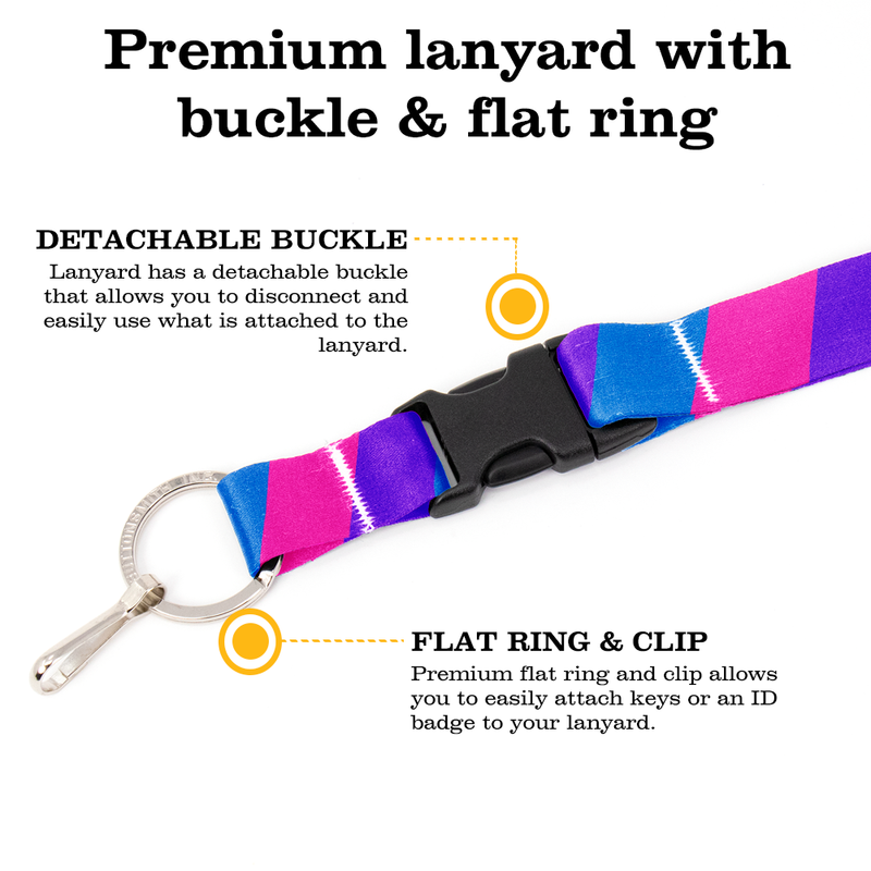 Bisexual Pride Premium Lanyard - with Buckle and Flat Ring - Made in the USA