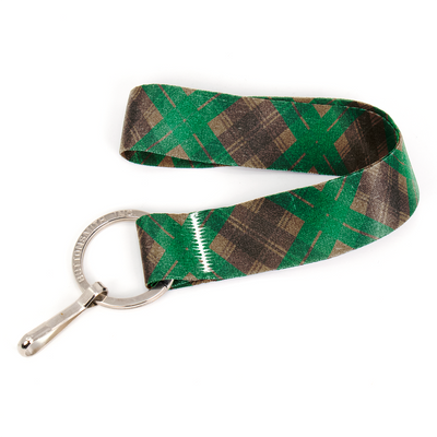 Tyneside Green Plaid Wristlet Lanyard - Short Length with Flat Key Ring and Clip - Made in the USA